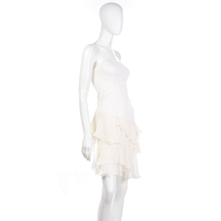 1996 Alexander McQueen Vintage The Hunger White Asymmetrical Ruffled Dress Silk and Cotton