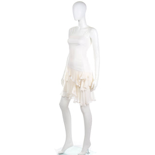 1996 Alexander McQueen Vintage The Hunger White Asymmetrical Ruffled Dress Silk