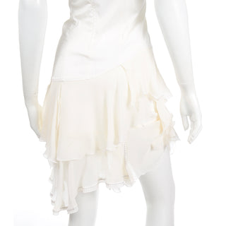 1996 Alexander McQueen Vintage The Hunger White Silk & Cotton Asymmetrical Ruffled Dress