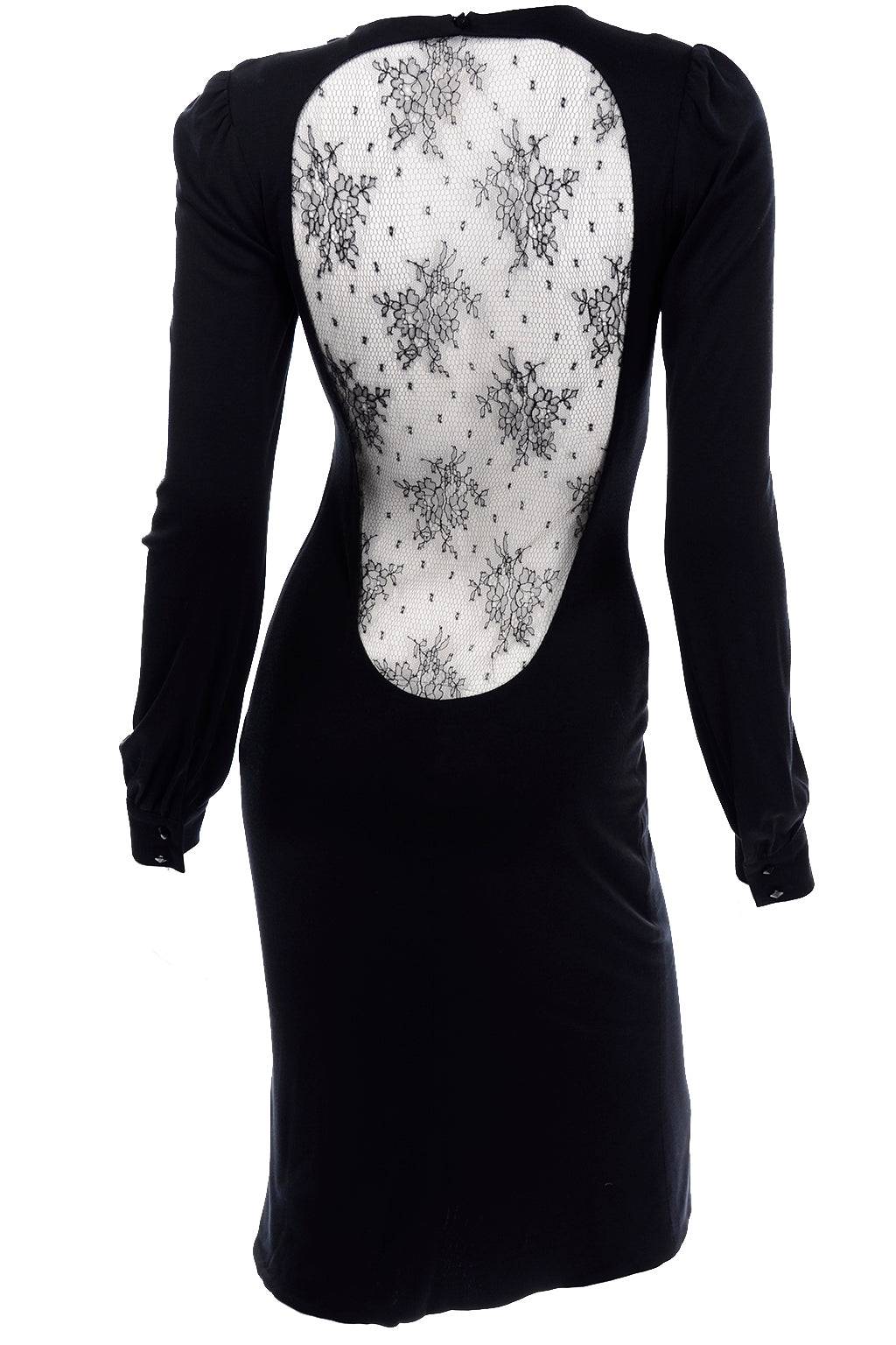 2005 Alexander McQueen Black Silk Jersey Dress w Low Lace Back Modig 2005 Alexander McQueen Black Silk Jersey Dress w Low Lace Back Modig