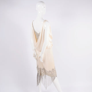 Cream Ivory Silk draping flapper dress by Alexander McQueen