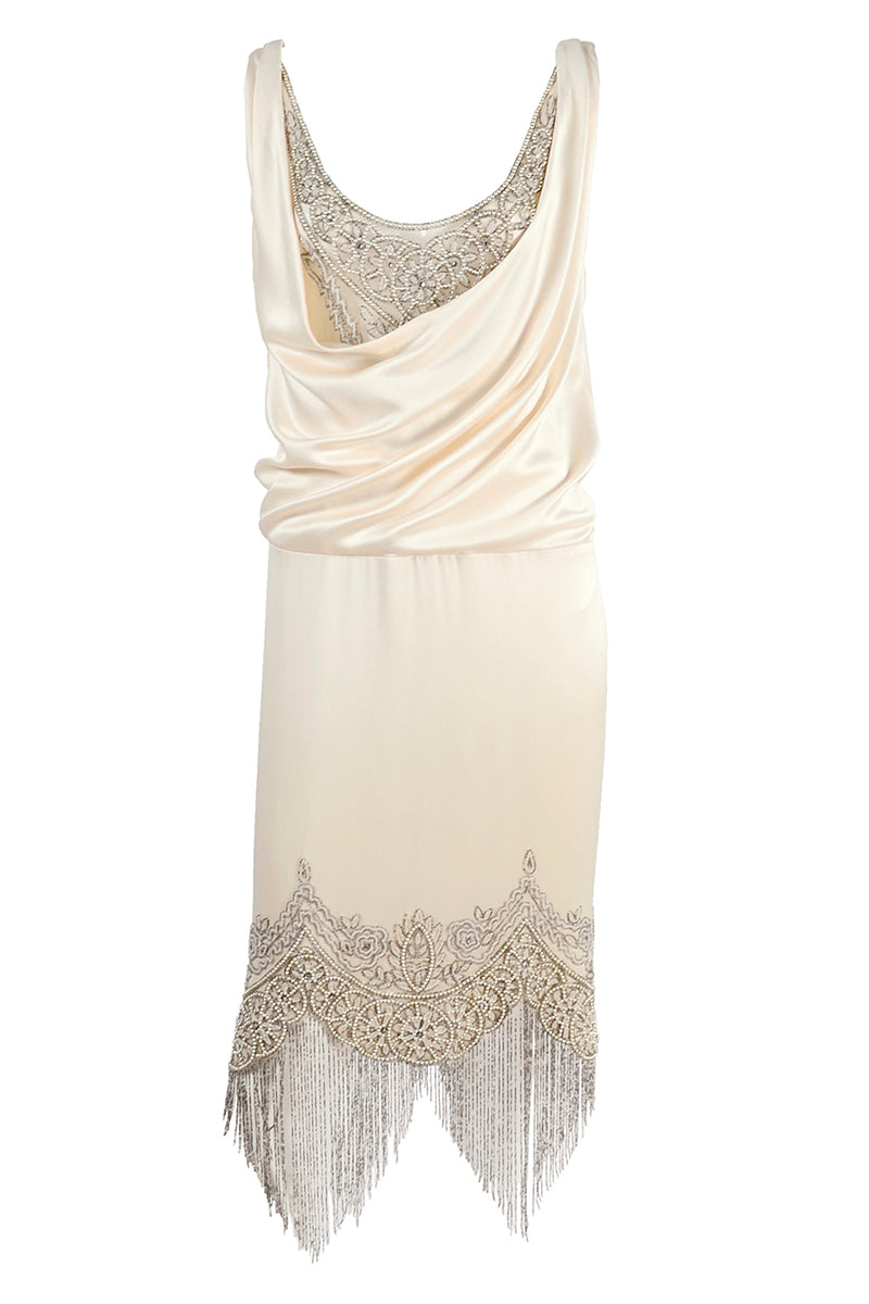 Alexander McQueen Ivory Silk 1920s Insp Dress Hand Beading & Fringe 10 Modig Alexander McQueen Ivory Silk 1920s Insp Dress Hand Beading & Fringe 10 Modig