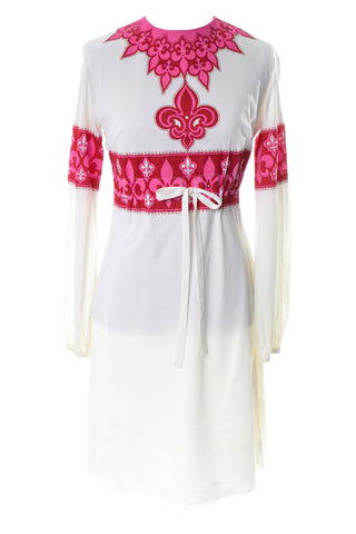 Alfred Shaheen Master Printer Vintage Pink and White Dress Bishop Sleeve Size 6 - Dressing Vintage