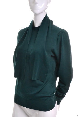 Green Wool Vintage Aljean Sweater with Attached Shawl
