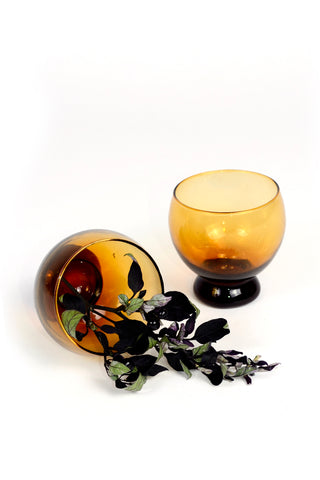 1970's Vintage Amber Hand Blown Glasses