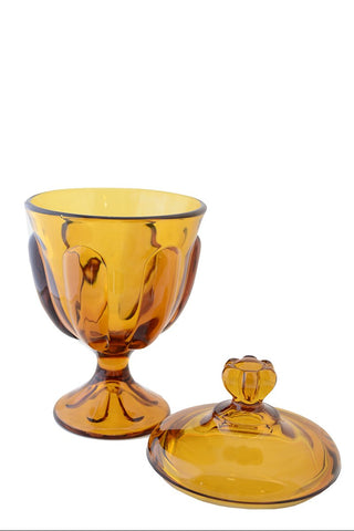 Epic Viking Glass Vintage Amber Covered Candy Jar