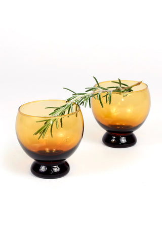 Mid Century Amber Cocktail Glasses Set of 2