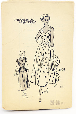 Uncut Vintage 1950s Sundress & Bolero American Weekly 3907 Mail Order Pattern 50s