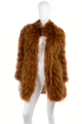 Andre Laud 1980's brown ostrich feather open front coat