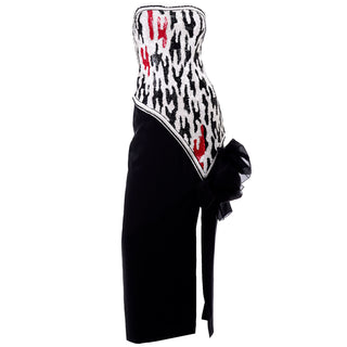 Ann Lawrence Vintage Red Black & White Beaded Sequins Strapless Dress