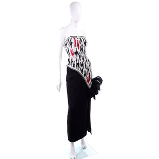 Ann Lawrence Red Black & White Beaded Sequins Strapless Vintage Dress