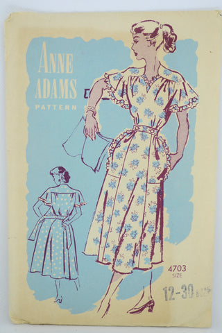 Uncut Vintage 1950s Anne Adams 4703 Ruffled Sleeve Dress Mail Order Pattern 50s