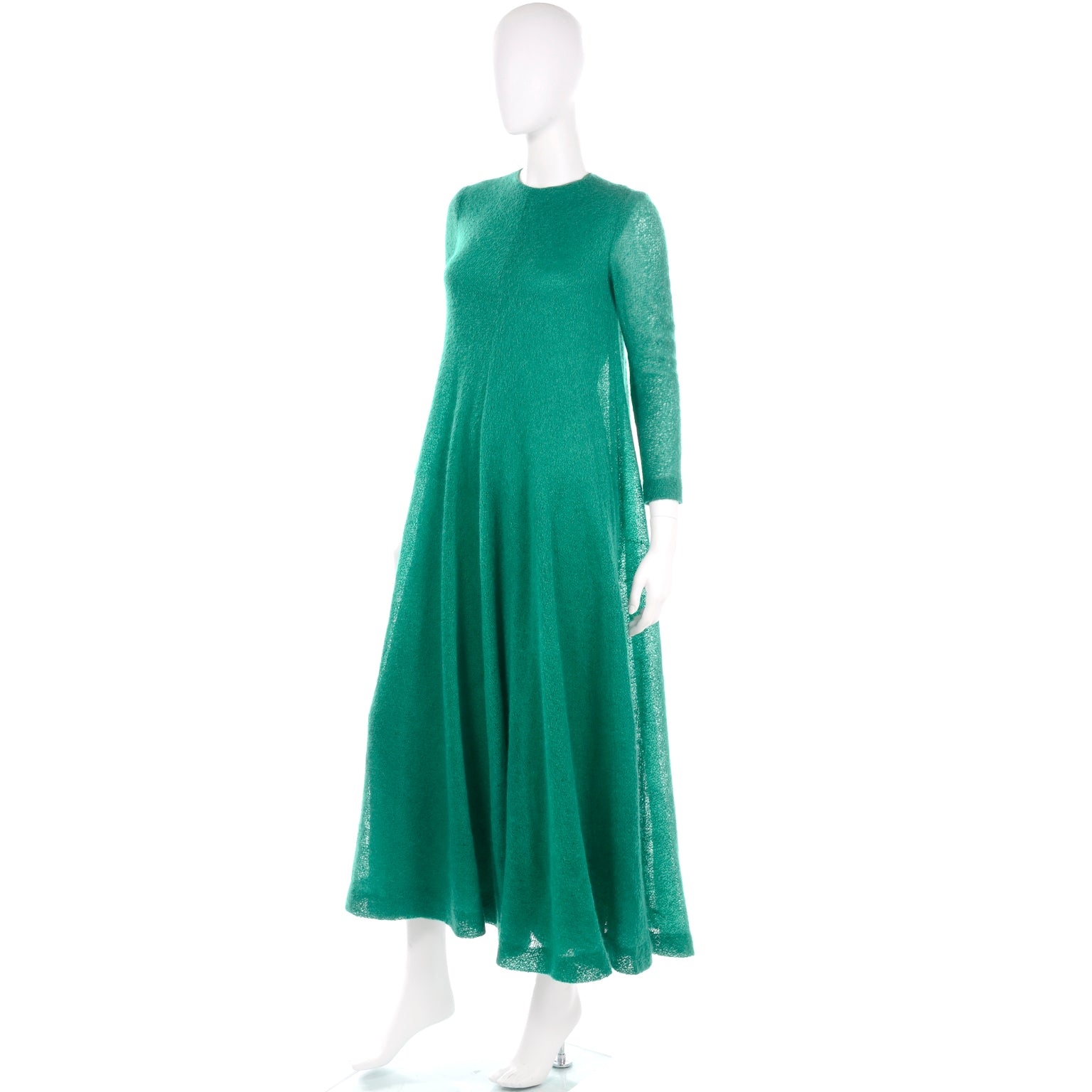 1969 Anne Fogarty Vintage Green Tent Style Knit Maxi Dress Modig 1969 Anne Fogarty Vintage Green Tent Style Knit Maxi Dress Modig