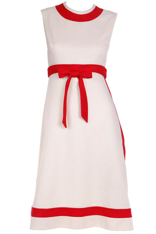 1960s Anne Fogarty Boutique Vintage Cream & Red Sleeveless Dress with red bow