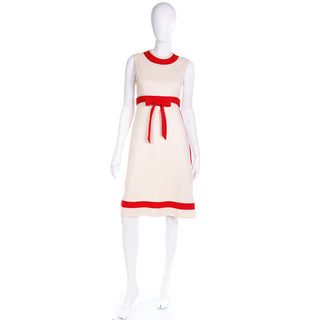 1960s Anne Fogarty Boutique Vintage Cream & Red Sleeveless Dress Mod