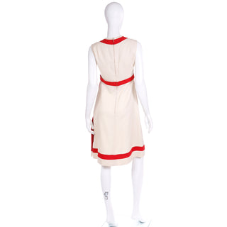 1960s Anne Fogarty Boutique Vintage Cream & Red Sleeveless Dress w Red bow