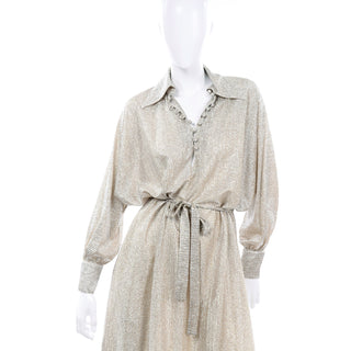 1970s Anne Klein Silver Lurex Sparkle Vintage Dress