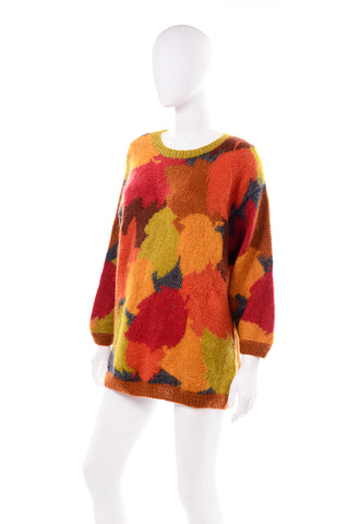 Anne Klein Vintage Mohair Fall Leaf Print Sweater Oversized