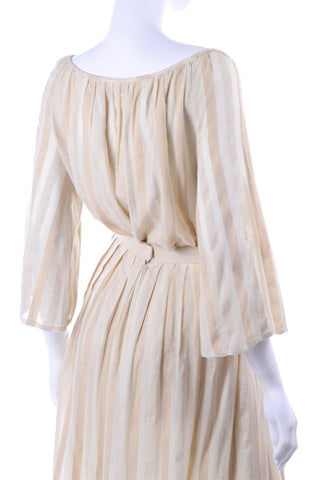 Anne Klein Natural Oatmeal Silk & Linen Stripe 2 Piece Vintage Dress