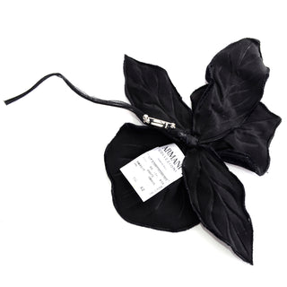 Armani Black Velvet Orchid Flower Brooch In Original Box