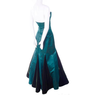 Arnold Scaasi Strapless Green Evening Gown W/ Velvet Panel Trumpet Skirt