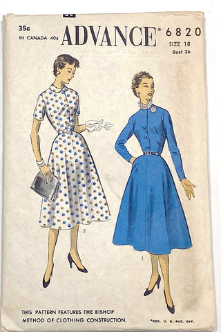 1950s Advance 6820 Vintage dress sewing pattern