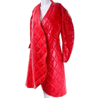 1980s Roedean Landeaux Vintage Red Quilted Wrap Coat Size 10/12