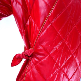 1980s Roedean Landeaux Vintage Red Quilted Coat w/ Waist Tie