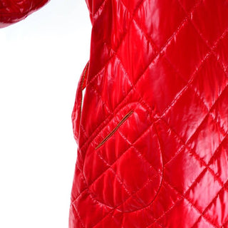 1980s Roedean Landeaux Vintage Red Quilted Coat w/ Hidden Pocket