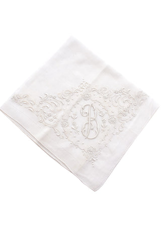 Madeira Monogrammed B Vintage Handkerchief White Bridal