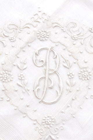 New Madeira Monogrammed B Vintage Handkerchief Bridal