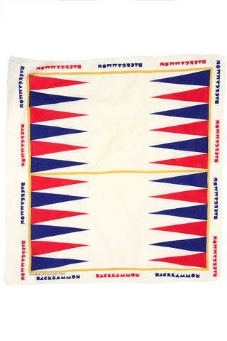 1970s Backgammon Novelty Print Raw Cotton Square Scarf in Red & Blue