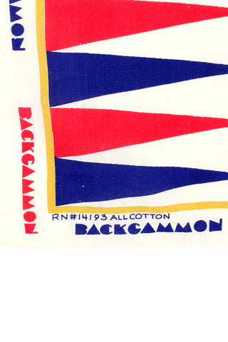 1970s Backgammon Novelty Print Raw Cotton Square Scarf in Red & Blue