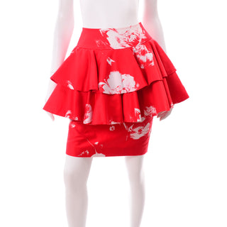 Vintage Barboglio Cristina Jan 2 Pc Strapless Peplum Dress in Red Floral Print Skirt Top