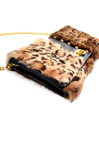 Be & D leopard Rabbit Fur Handbag w shoulder strap
