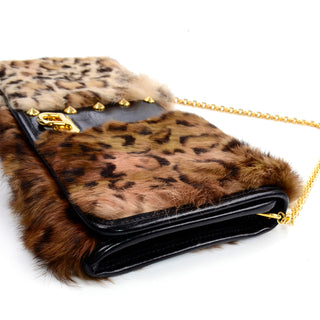 Be & D leopard Rabbit Fur Handbag gold studs