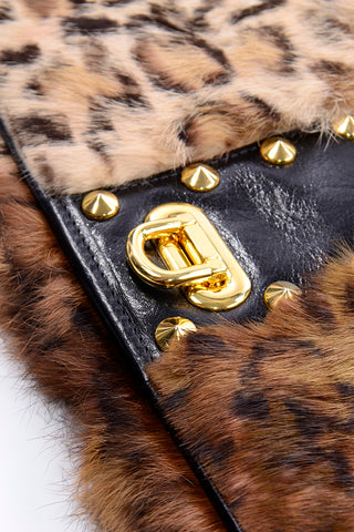 Be & D leopard Rabbit Fur Handbag kiss lock