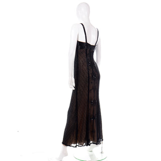 Sheer Designer Vintage Black Beaded Evening Dress