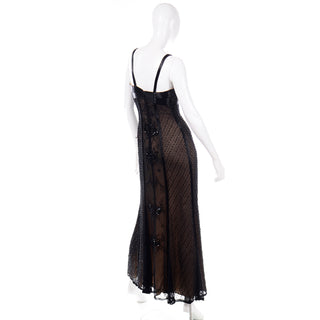 Designer Vintage Black Beaded Evening Gown Dress