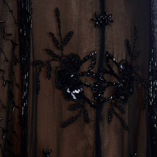 Designer Vintage Black Beaded Evening Dress Silk sheer