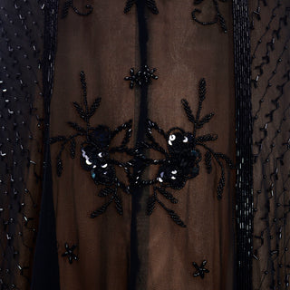 Designer Vintage Black Beaded Silk Sheer Evening Dress