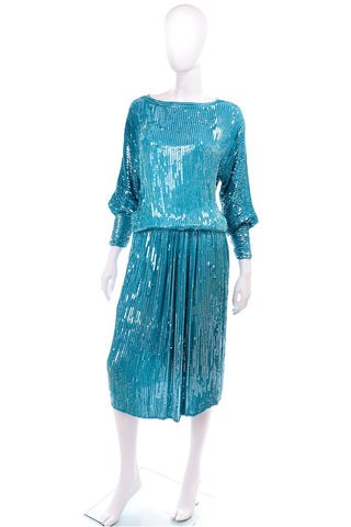 Holiday sequin vintage teal dress