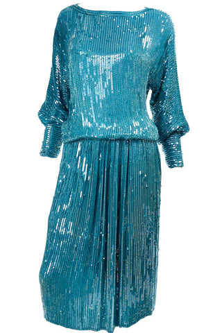 1980s Aqua Blue top and skirt dress