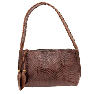 Rare 1990s Henry Beguelin Reptile Embossed Short Strap Shoulder Bag Handbag w gold stick figure