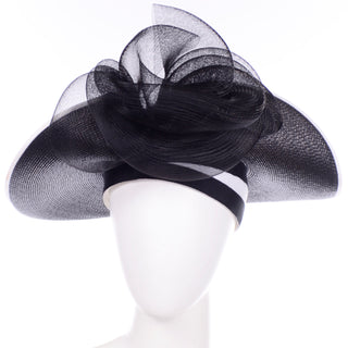 Bellini Italy Vintage Black and White Straw Statement Hat with netting tulle