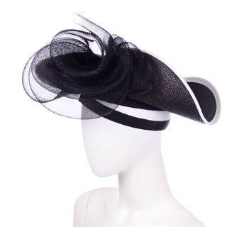 Bellini Italy Vintage Black and White Straw Statement Hat structured