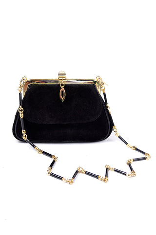 Susan Gail Black Suede Evening Bag w/ Gold Link Chain Strap