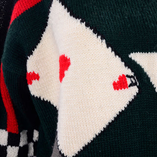 1980s Berek Novelty Martini & Gambling Wool Pullover Sweater