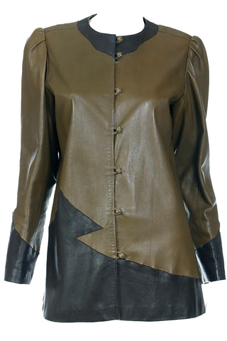 1990s Bergdorf Goodman Green & Brown Leather Jacket