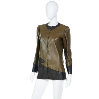 1990s Bergdorf Goodman Olive Green & Brown Leather Jacket